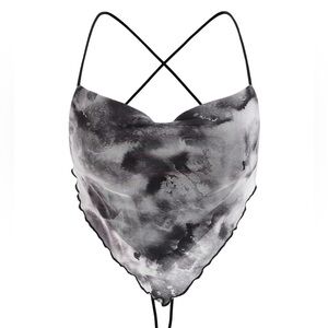 Women's Y2K Tie Dye Floral Backless Summer Top Cowgirl Western Bandana Tops  XL